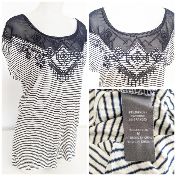 NWT Dark Blue Stripe Boho Stretch Top Sz M - Picture 2 of 2